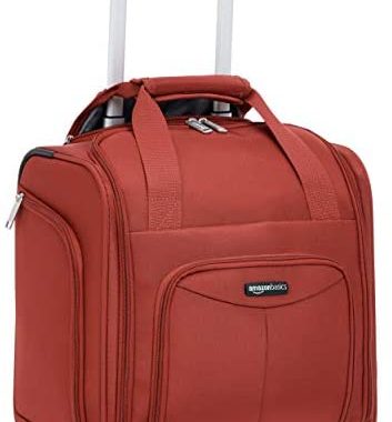 AmazonBasics Underseat Carry On Rolling Travel Luggage Bag, 14 Inches, Red