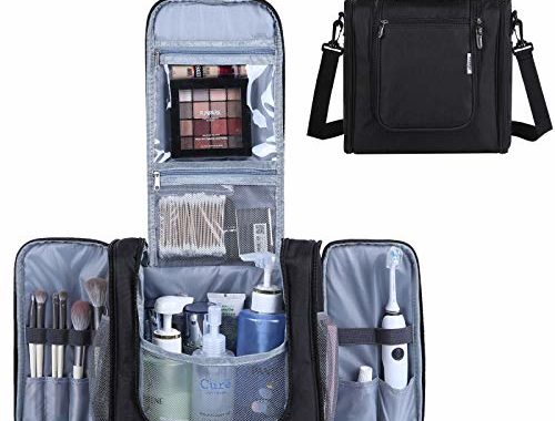 Large Hanging Toiletry Bag Women and Men Portable Travel Toiletries Makeup Organizer for Shower Accessories, Full Size Container, Cosmetics, Black