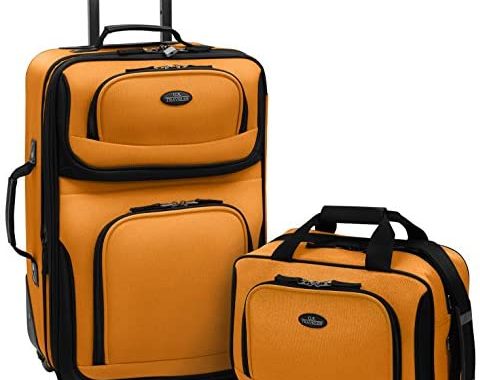 U.S. Traveler Rio Rugged Fabric Expandable Carry-On Luggage Set, Mustard/Orange, 2-Piece