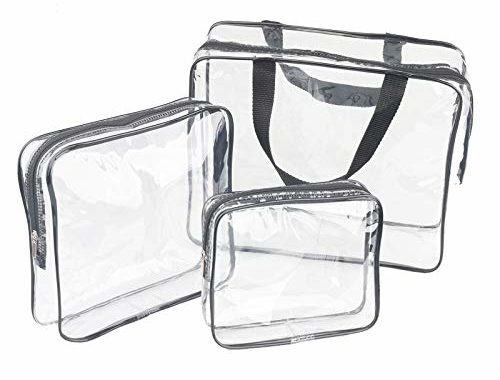 3 Pieces Large Clear Travel Bags for Toiletries, Waterproof Clear Plastic Cosmetic Makeup Bags, Transparent Packing Organizer Storage Bags (Black)