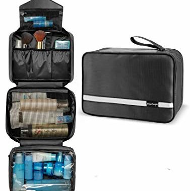Toiletry Bag for Men & Women | Large Toiletry Bags for Traveling | Hanging Compact Hygiene Bag with 4 Compartments | Waterproof Bathroom Shower Bag(Black)